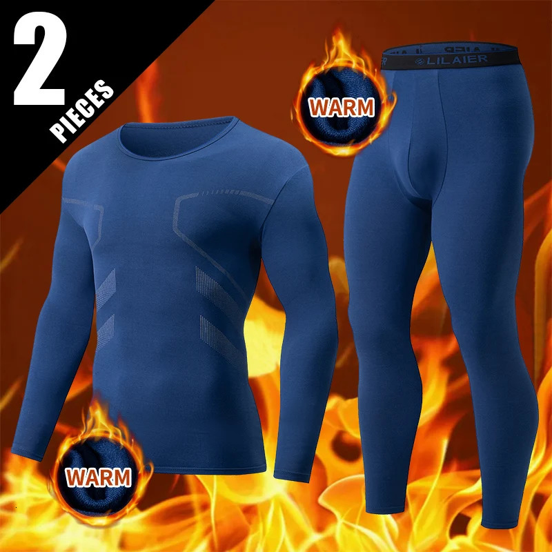 2-piece Mens Autumn And Winter Solid Color Round Neck Fashionable Printed Sports Thermal Underwear Set Simple And Comfortable251129
