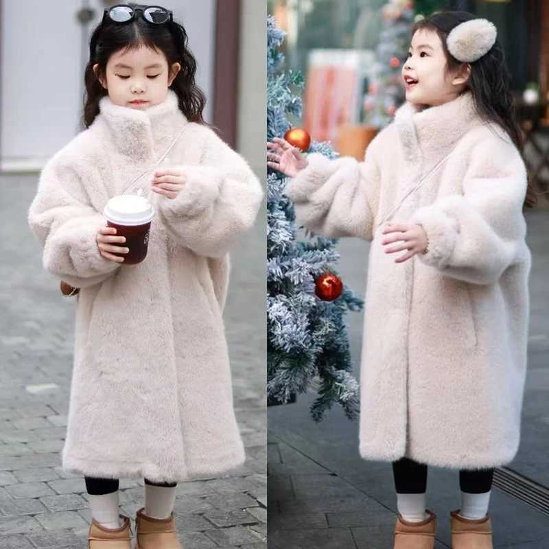 6-12Y Teen Girls Veste 2025 Hiver Nouveau Long Couleur Unie Plus Velours Épais Chaud Col De Fourrure Manteaux Pour Les Filles À Capuchon Vers Le