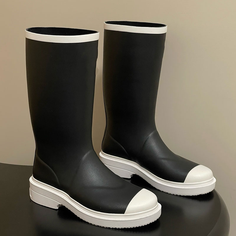 Bottes de pluie antidérapantes en caoutchouc de styliste pour femmes, bottes hautes à bout rond et talon épais, antidérapantes, imperméables, tai