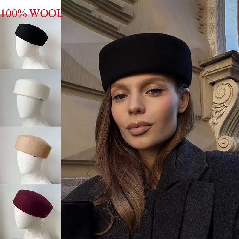 2025 Womens Hard Top Wool Beret Hat White Black Khaki Wool Felt sboy Hat Fashion Retro Fascinating Hostess Formal er251201