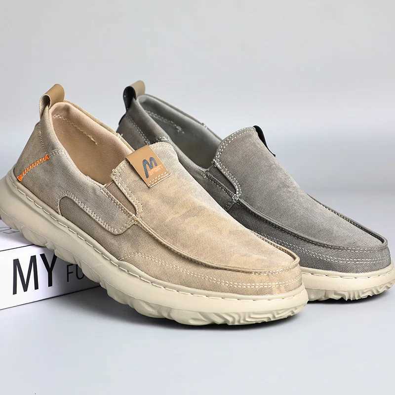 New Spring Autumn Mens Breathable Canvas Slip on Loafers Lightweight Fashion Casual Driving Sneakers Flats W251205