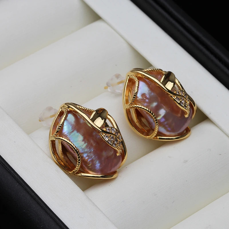 Boucles d'oreilles en perles baroques naturelles de mariée pour femme Boucles d'oreilles en argent 925 avec perles Femme Mère Cadeau d'anniversai