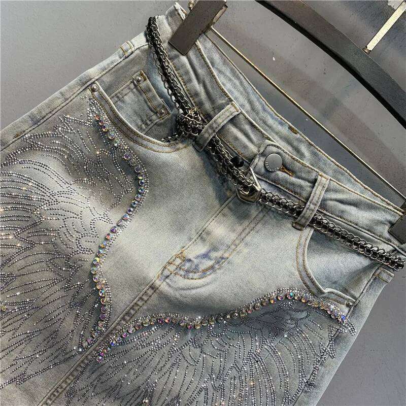 Hot Dia Summer New Denim Embroidered Design Trend Split Medium-Length A-Line Skirt Women's Fashion Style