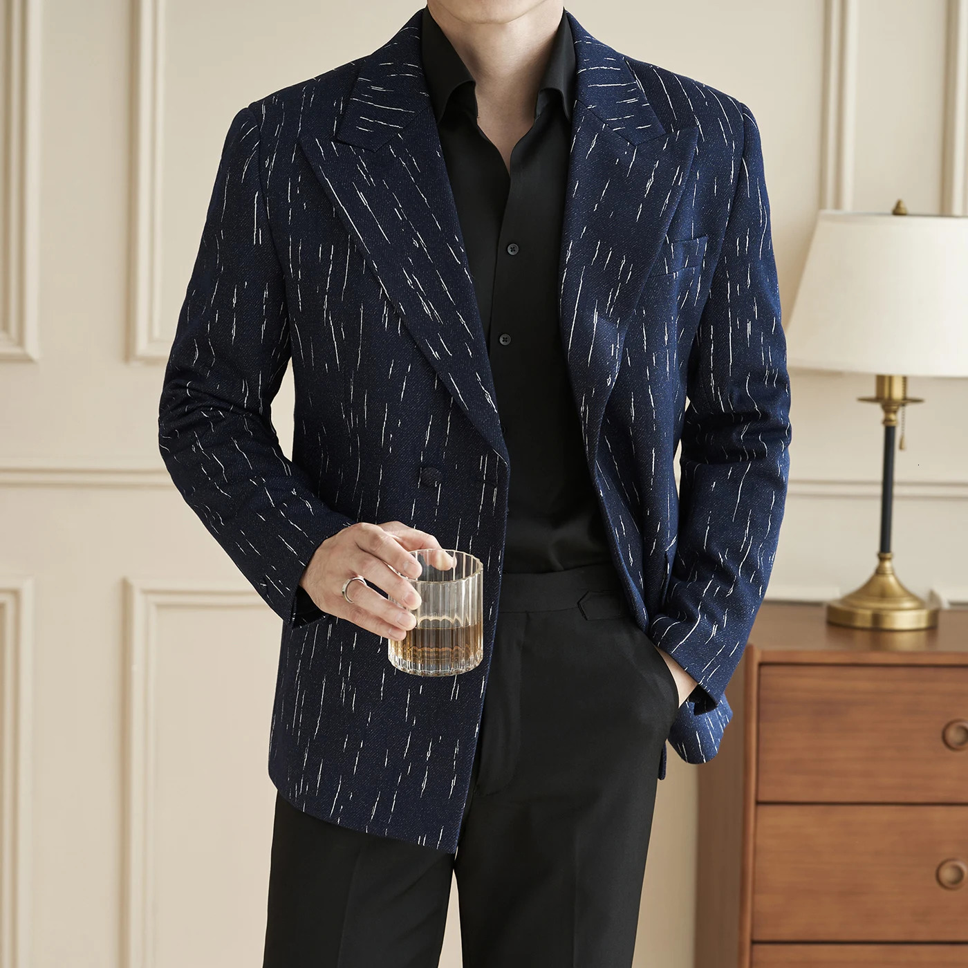 British Style Fashion Dashed Stripes Blazer Jackets Men Clothing High Quality Business Formal Wear One Button Mens Coats 251204