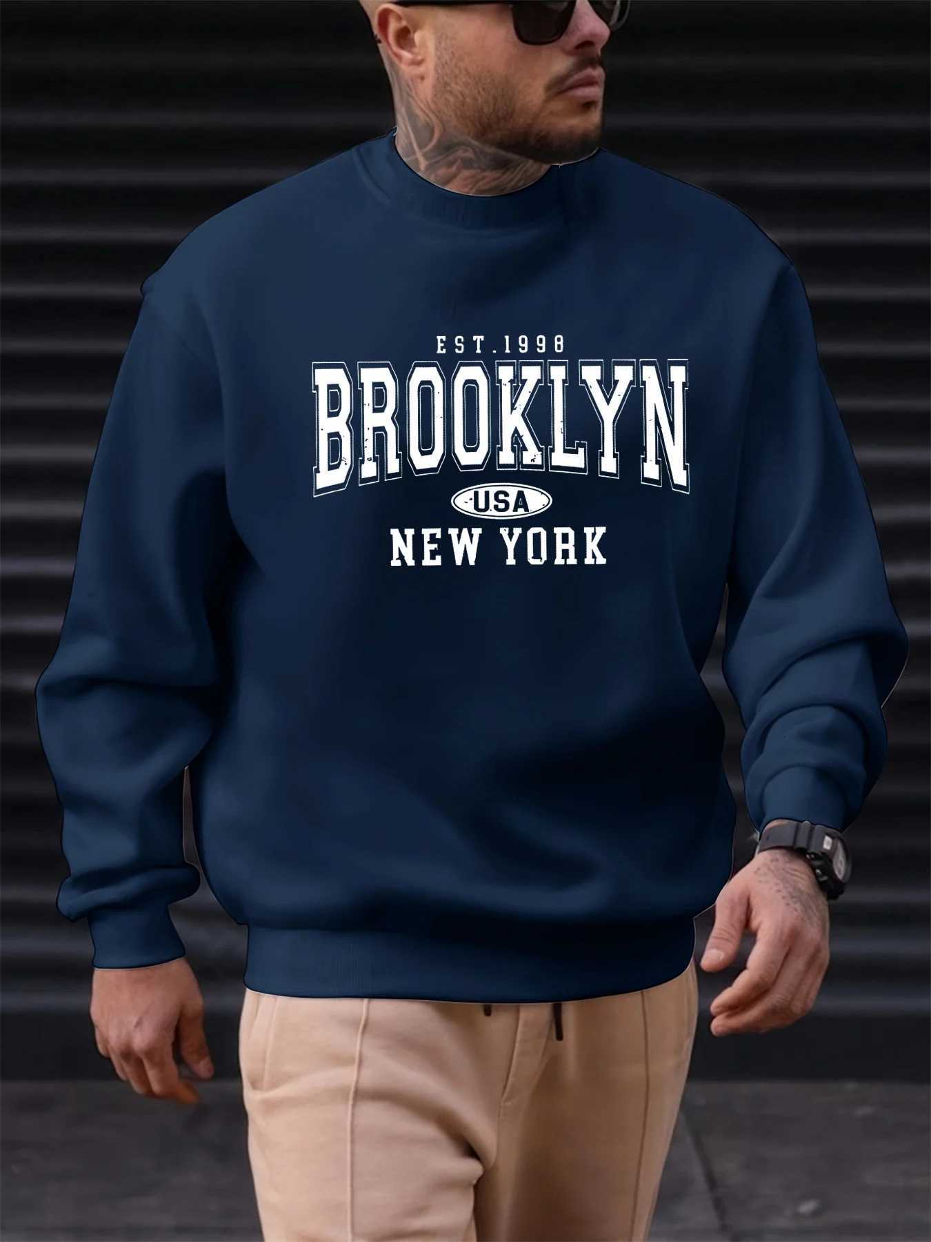 Mens autumn and winter fashionable casual loose Brooklyn letter pattern printed long sleeved round neck sweatshirtXJ251205