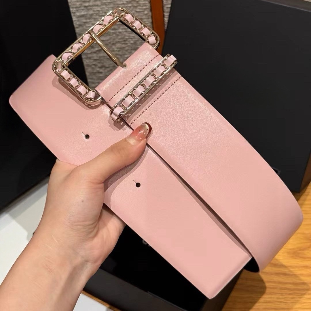 Designer women wide belt width 5.5cm high quality genuine leather belt gold silver needle buckle Maca blue pink white black beige with a shirt tr