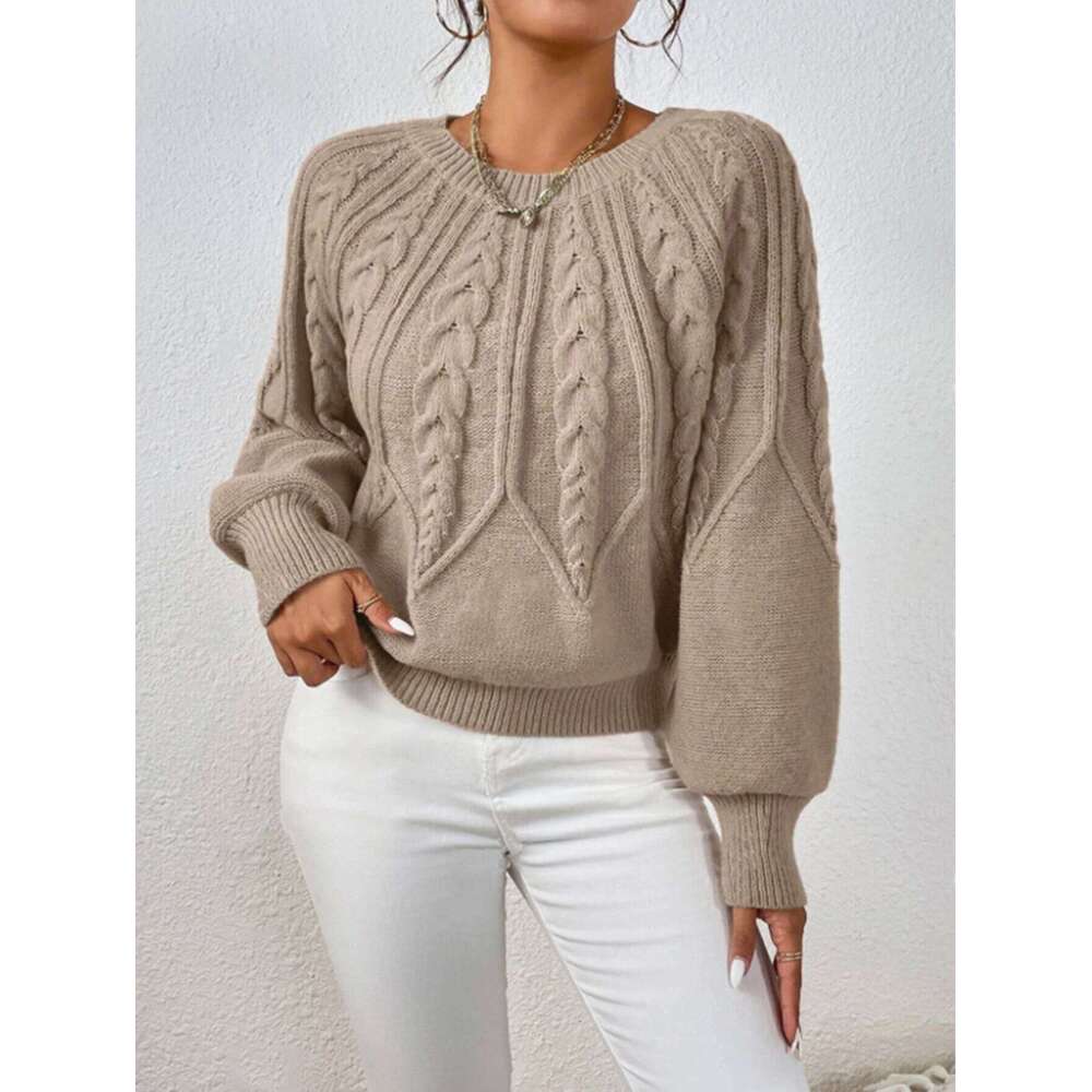 Designer Clothes Autumn Winter Women S Elegant Plain Texture Long Lantern Sleeve Crew Neck Basics Sweater Hot Selling