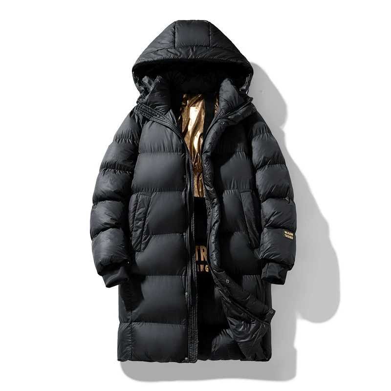 Hooded Puffer Long Style Jacket Coat Mens Trendy Black Oversized Warm Thick Parka Jacket Winter Outdoor Casual Daily Outerwear M251205