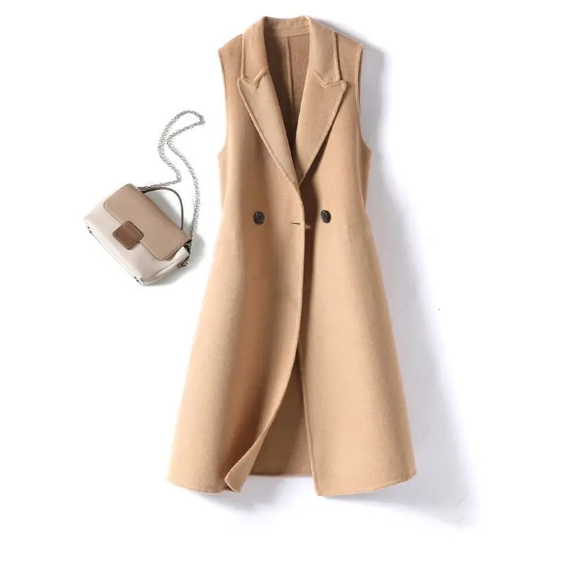 2025 Spring Autumn Wool Vest Women Coat Sleeveless Oversized Tops Casual Waistcoat Korean Black Woolen Outwear Female 251129