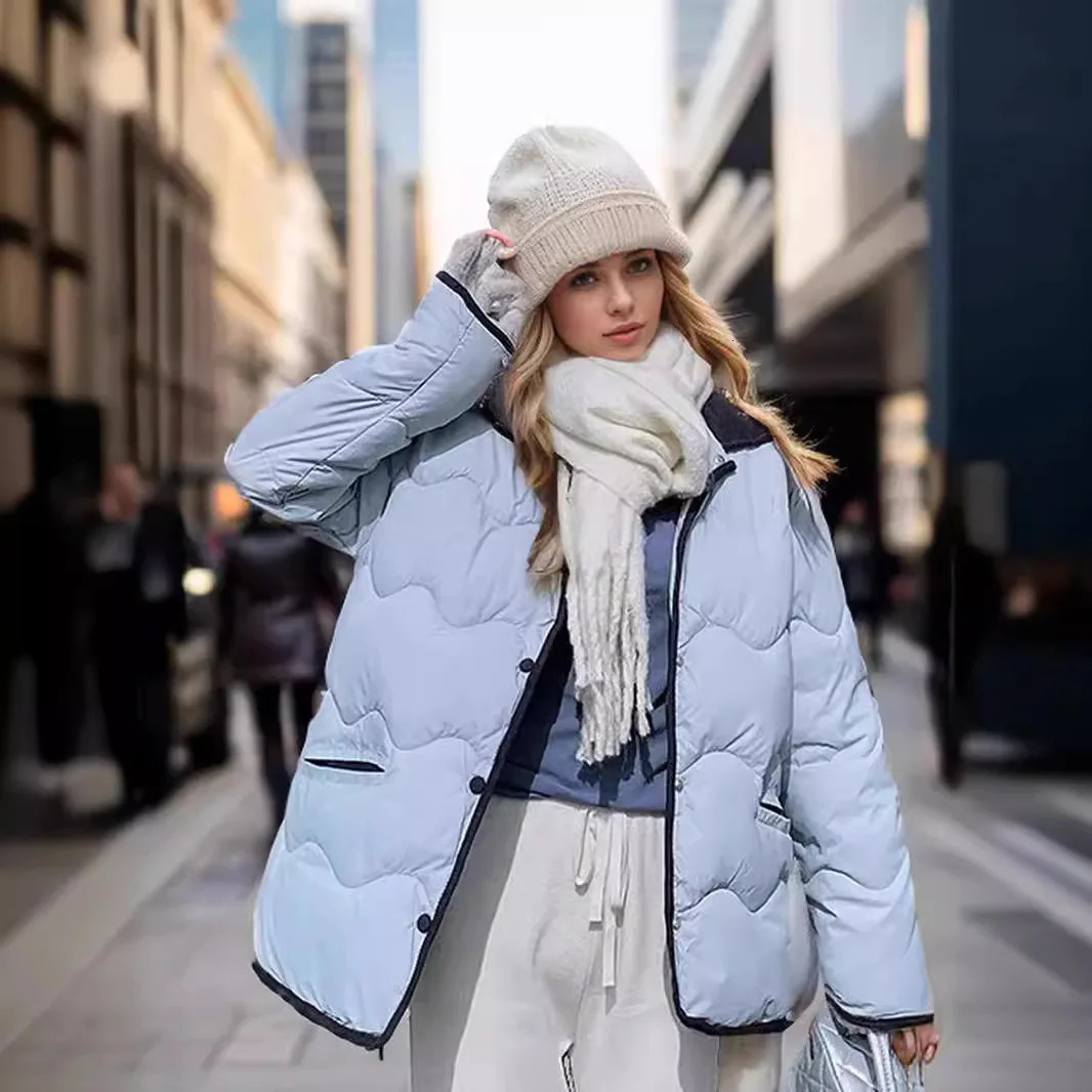 Womens Winter Jacket Female Lapel Contrast Cotton Single Breasted Casual Loose Thicken Warm Parkas 251204