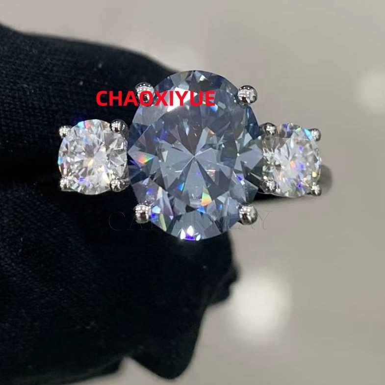 Cadermay D VVS 810mm Blue Color Oval Moissanite Diamond Eternity Ring Band S925 Gemstone Engagement Wedding Ring