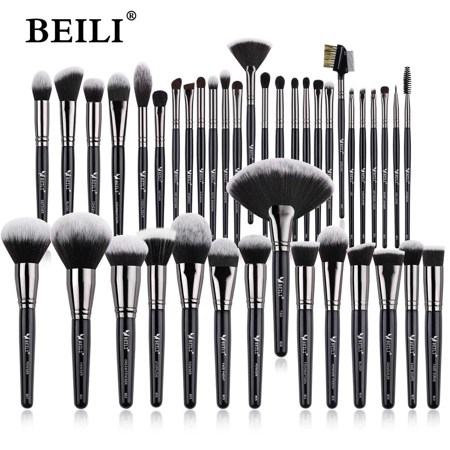 BEILI Luxury Black Makeup Brushes Sets Professional Powder Foundation Natural Blending Eyeshadow Beauty Tool T251205-image-1087323692