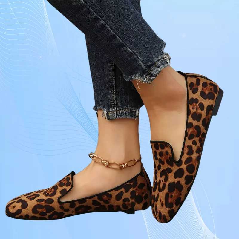 Spring and Autumn New Comfortable Round Head Elegant Casual Shoes Fashion Leopard Print Wear-resistant Work Flat Womens Shoes W251205
