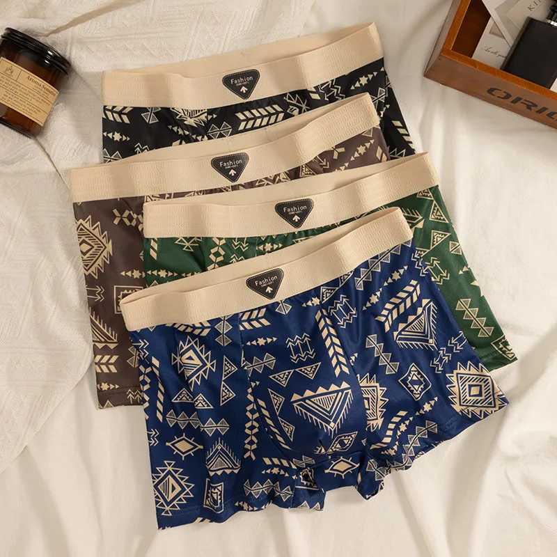 Mens Boxer Retro Ethnic Style Comfortable Smooth fabric Briefs Vintage Print Elastic Underwear for Man Lingerie flat Underpants X251205
