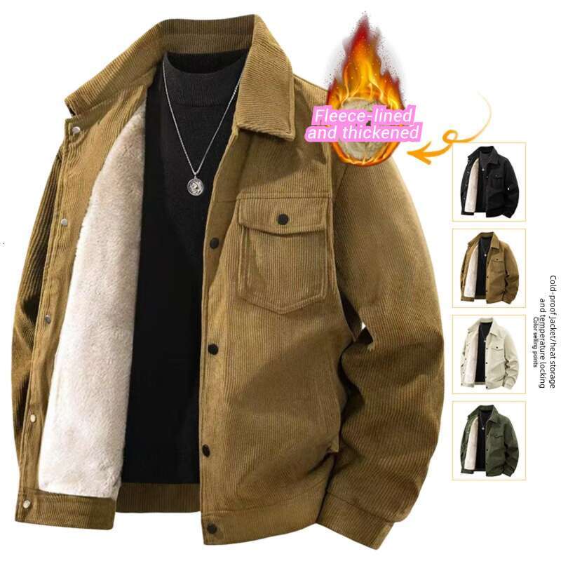 Velours côtelé hommes automne hiver doublé polaire épaissi américain rétro vêtements de travail transfrontaliers veste décontractée lâche col rab