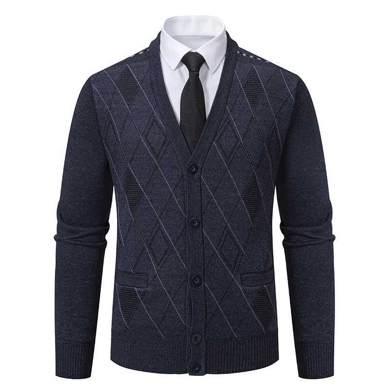 Hommes Plaid Cardigan col en v polaire pull hommes automne vêtements classique Cardigans veste bouton hommes vêtement d'extérieur en tricot W2512