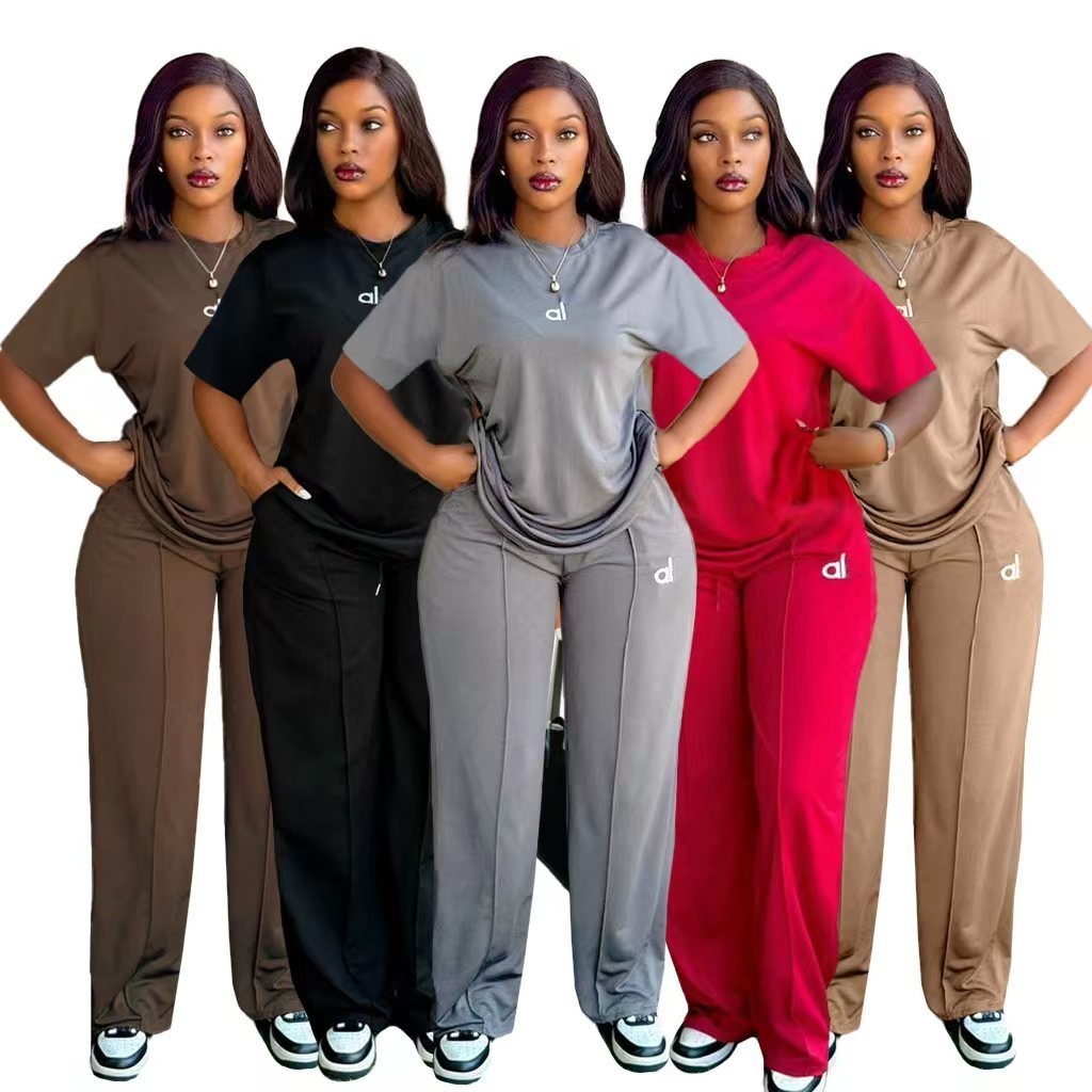Activewear Vêtements de sport élégants pour femmes, course à pied, yoga - Tenue décontractée brodée, pantalon large, ensemble deux pièces DD0170