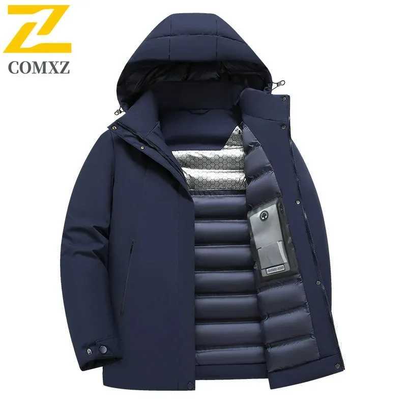 Hommes doudoune 2025 automne hiver nouveau graphène et coton épaissi chaud à capuche Parka manteau extérieur décontracté fermeture éclair coton v