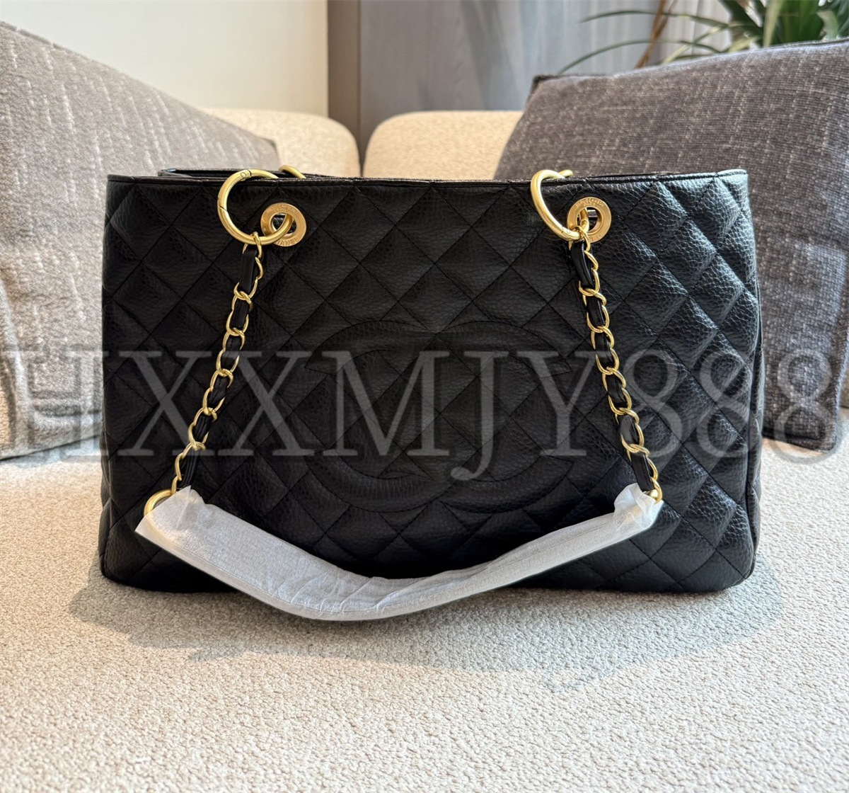 designer bag genuine leather gst tote lady shoulder bag grade caviar cow leather classic quilted plaid metal chain shoulder bag womens shopping vint