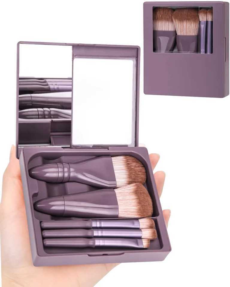 5pcs Mini Complete Function Cosmetic Brushes with Mirror Shell Portable Travel Makeup Brush With mirror SetT251205-image-1087323882