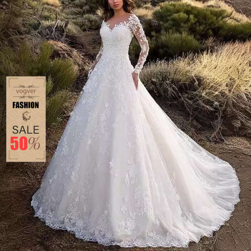 Evening Dress For Women Luxury Designer 2026 Spring and Autumn Women's Clothing Sexy Heavy Lace Wedding Dress with Floral Train and Large Hem E