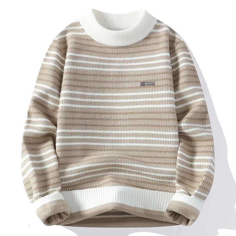 New Slim Striped Trendy Casual Knitted Sweater Mens Pullover 2025 Warm Casual Fashion Autumn and Winter Elegant Commuting Top W251205