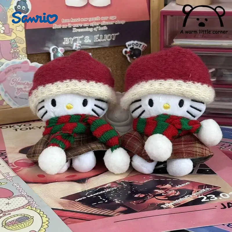 Sanrio Cute Red Hat Kt Cat Plush Toy Small Pendant Backpack Decoration Keychain Cute Plush Doll Christmas Gift For Winter And Christmas H251205-image-1087317374