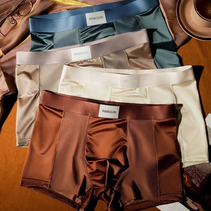 4-Piece Set Of Mens Satin Ice Silk Boxer Shorts Semi Mesh Breathable Casual Underwear Mens Comfortable Sports Boxer Shorts X251205