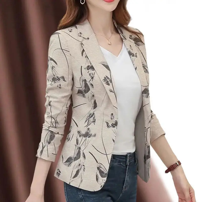 Vintage Floral Print Slim Fit Blazer Womens Long Sleeve Thin Suit Office Lady Coat Spring Autumn Jacket Women Clothing 251202