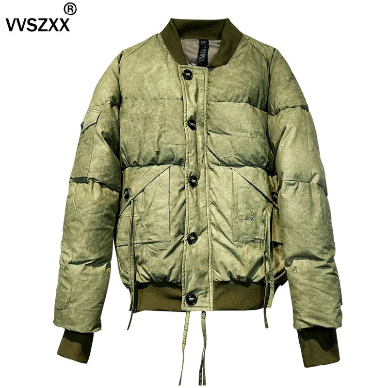 Hiver hommes épaissir blanc canard doudoune en détresse cravate teint pain vers le bas Bomber manteau rétro style militaire moelleux vers le bas