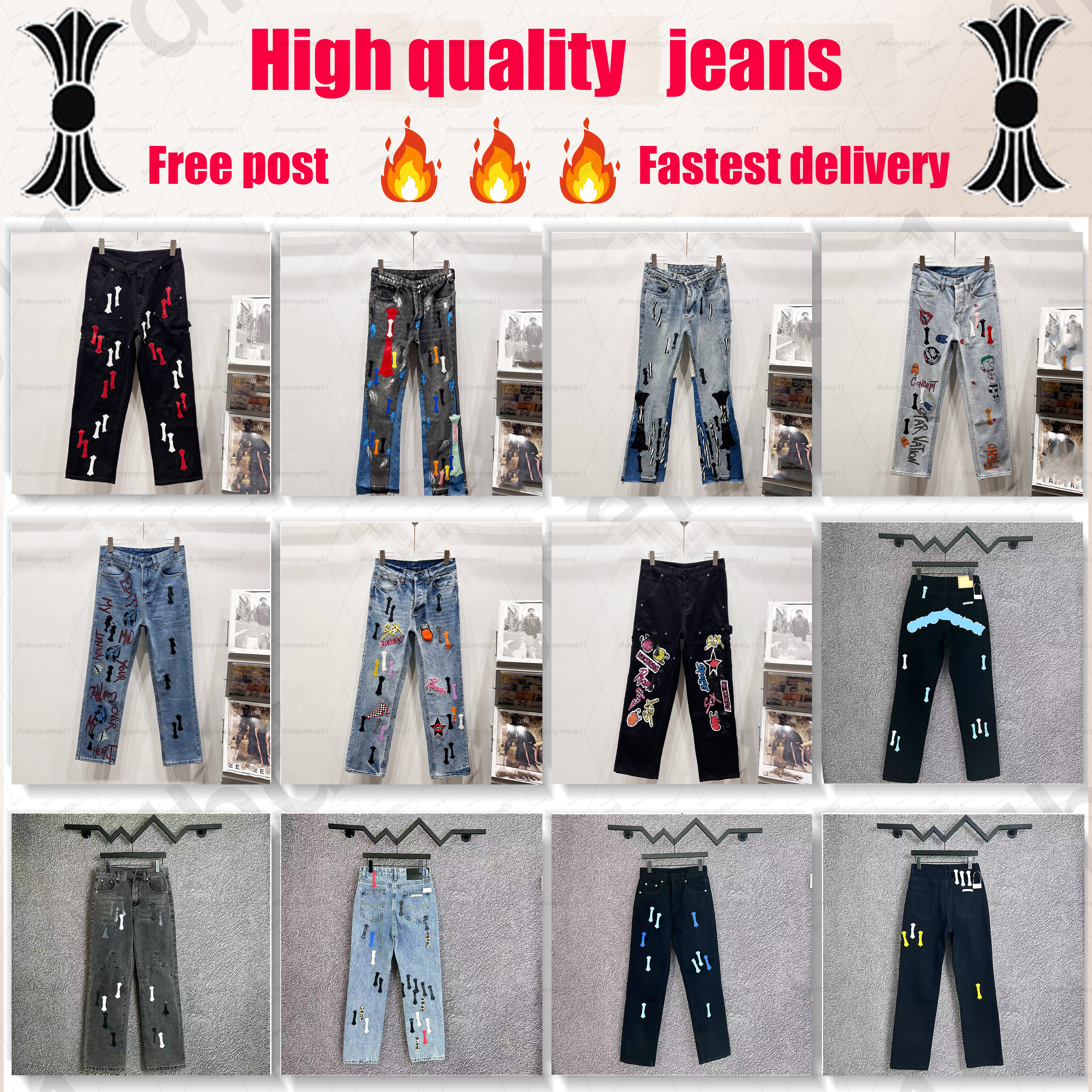 chrome jeans designer jeans men stacked jean shorts skinny jeans men high quality luxury embroidery denim slim fit jeans sweatpants designers jogger