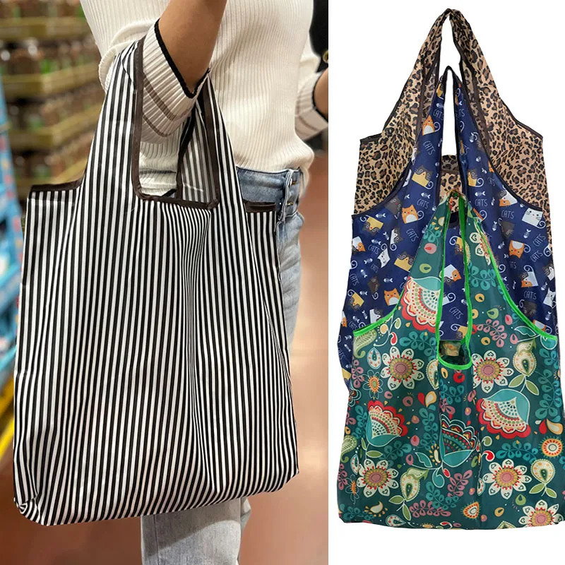 Grande taille en nylon grand fourre-tout ECO réutilisable polyester épaule portable sacs à main pour femmes pochette pliante sac à provisions pli