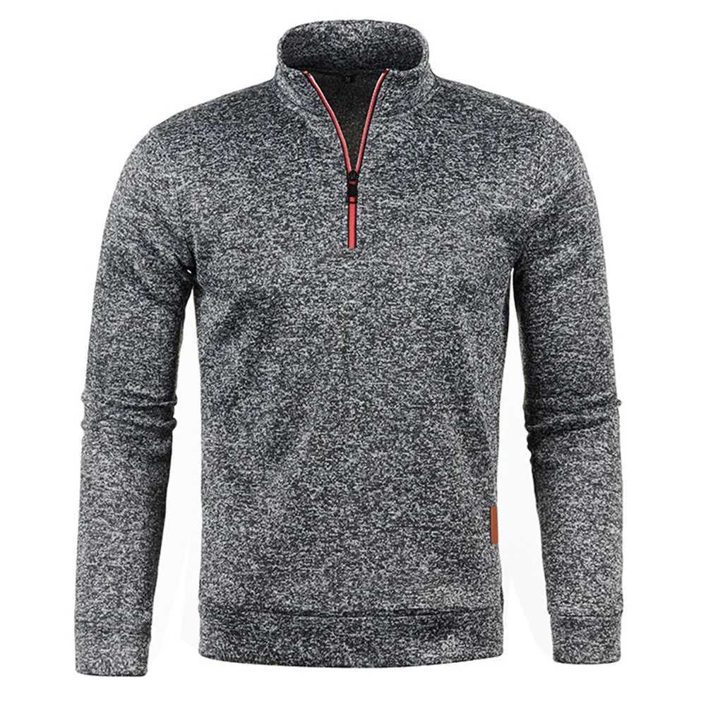 Pull à col montant pour hommes, pull en tricot torsadé avec fermeture éclair, sweat-shirt plus épais, couleur unie, pull à col roulé, W251205, au
