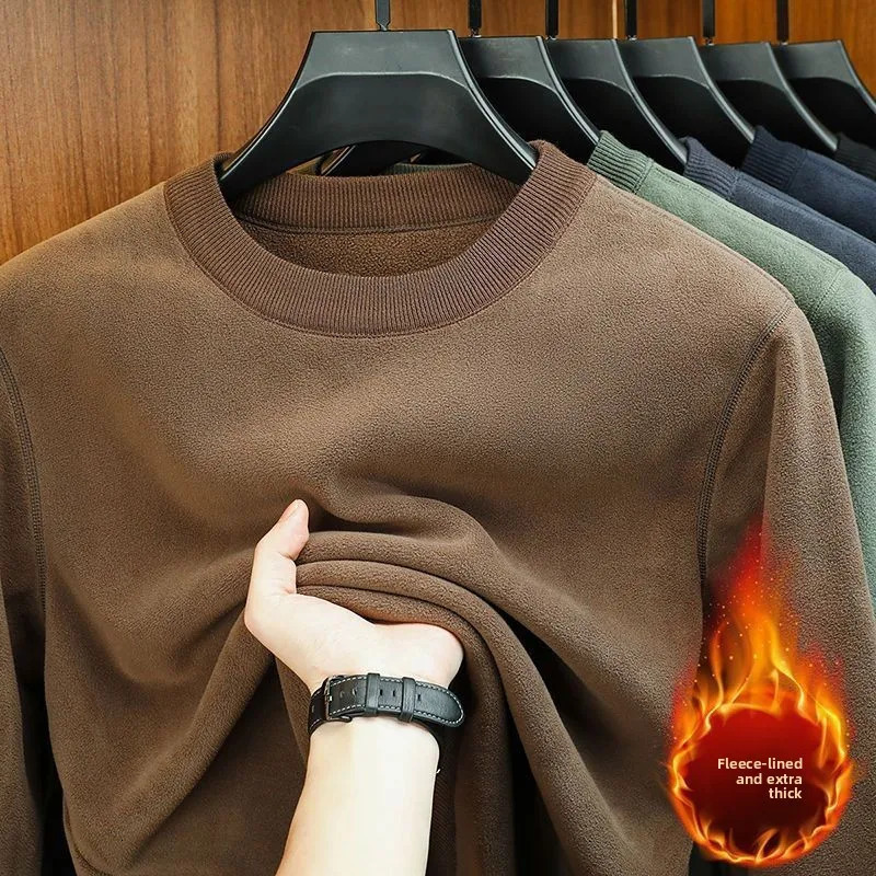 Mens Bottom Shirt Thermal Underwear with Velvet Padded Warm Solid Pullovers Autumn Winter Thick Bottom Casual O-Neck Sweater 251202