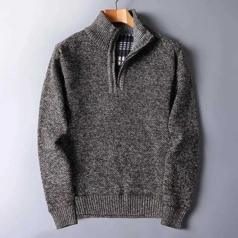 Autumn Winter Mens Sweater Padded Thickened Mock Neck Half Zipper Solid Color Warm Casual Pullovers Male Trendy Knitwear W251205