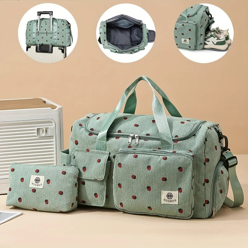 Sac de voyage fraise sac à bagages en velours côtelé de grande capacité sac à bandoulière léger sac de sport et de fitness multifonctionnel 25120