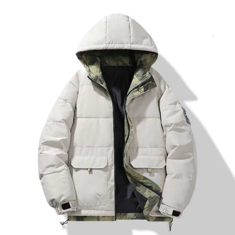 Mens Winter Down Cotton Jacket New Arrival Korean Style Hong Kong Trend Thickened Stand Collar Hooded Windproof and Waterproof M251205
