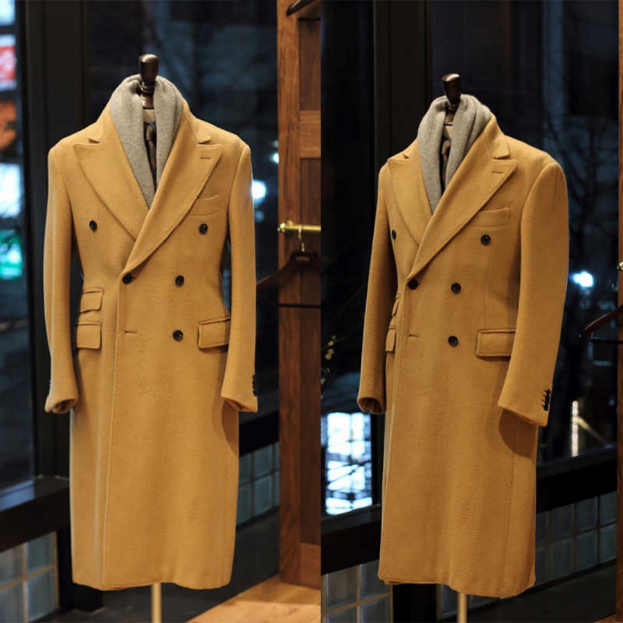 Cappotto lungo da uomo in lana calda doppio petto oversize formale soprabito da lavoro giacca lunga in cotone un pezzo per la festa