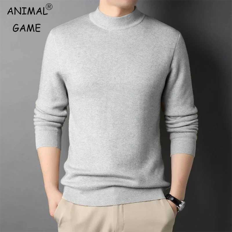 Autumn Mock Neck Sweater Coats Men Solid Color Pullovers Winter Man Half Turtleneck Knitwear Fashion Brand Casual Mens Clothing W251205