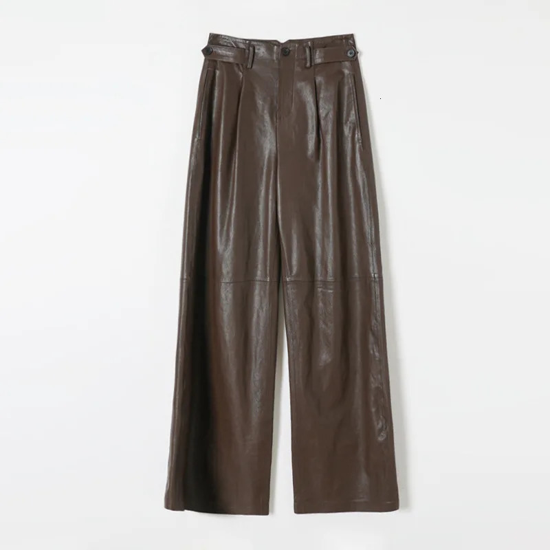Womens High Waist Genuine Leather Pants Imported Vegetable Tanned Sheepskin Commuting Leisure Versatile Trousers 251201