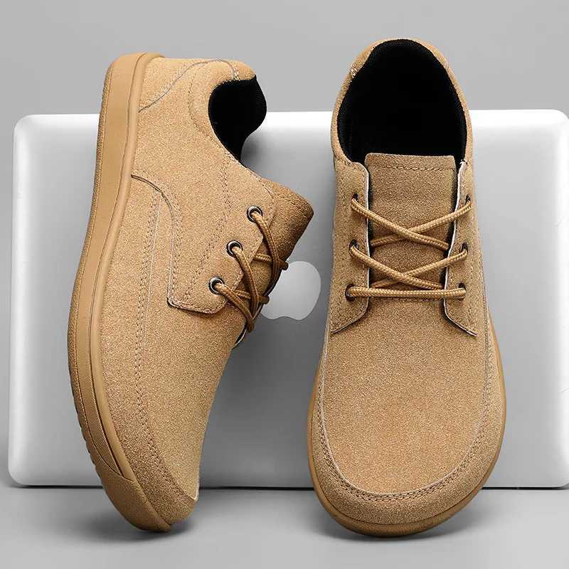 Men Suede Casual Wide Toe Shoes Beige Thick Soled Lace Up Walking Shoes Also Suitable for Designer Retro Style Denim Boot Sizes W251205
