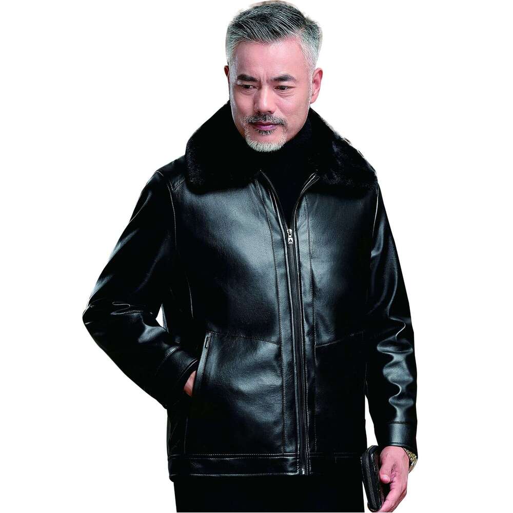 E Anziani, Cappotto In Pelle Foderato In Pile Da Uomo, Giacca In PU Calda Da Lavoro Alla Moda Per Uomini Di Mezza Età B1