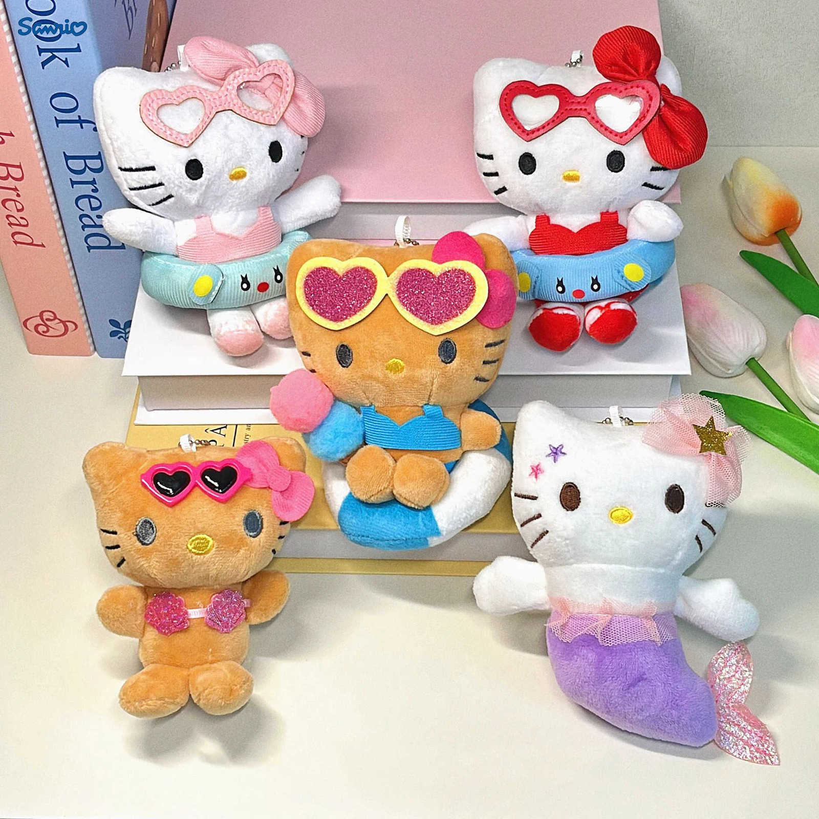 Sanrio Hawaiian Hello Kitty Plush Bath Ring Pendant Cute Anime KT Cat Doll Stuffed Backpack Charm Decor Gift for Girls H251205-image-1087317581