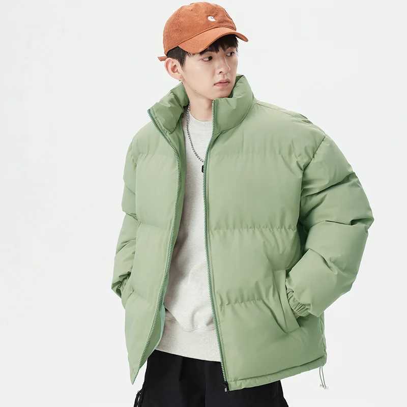 Unisex Autumn and Winter Dopamine Cotton Jacket Mens Stand-up Collar Coat Mens Thick Pure Color Warm Cotton Jacket M251205