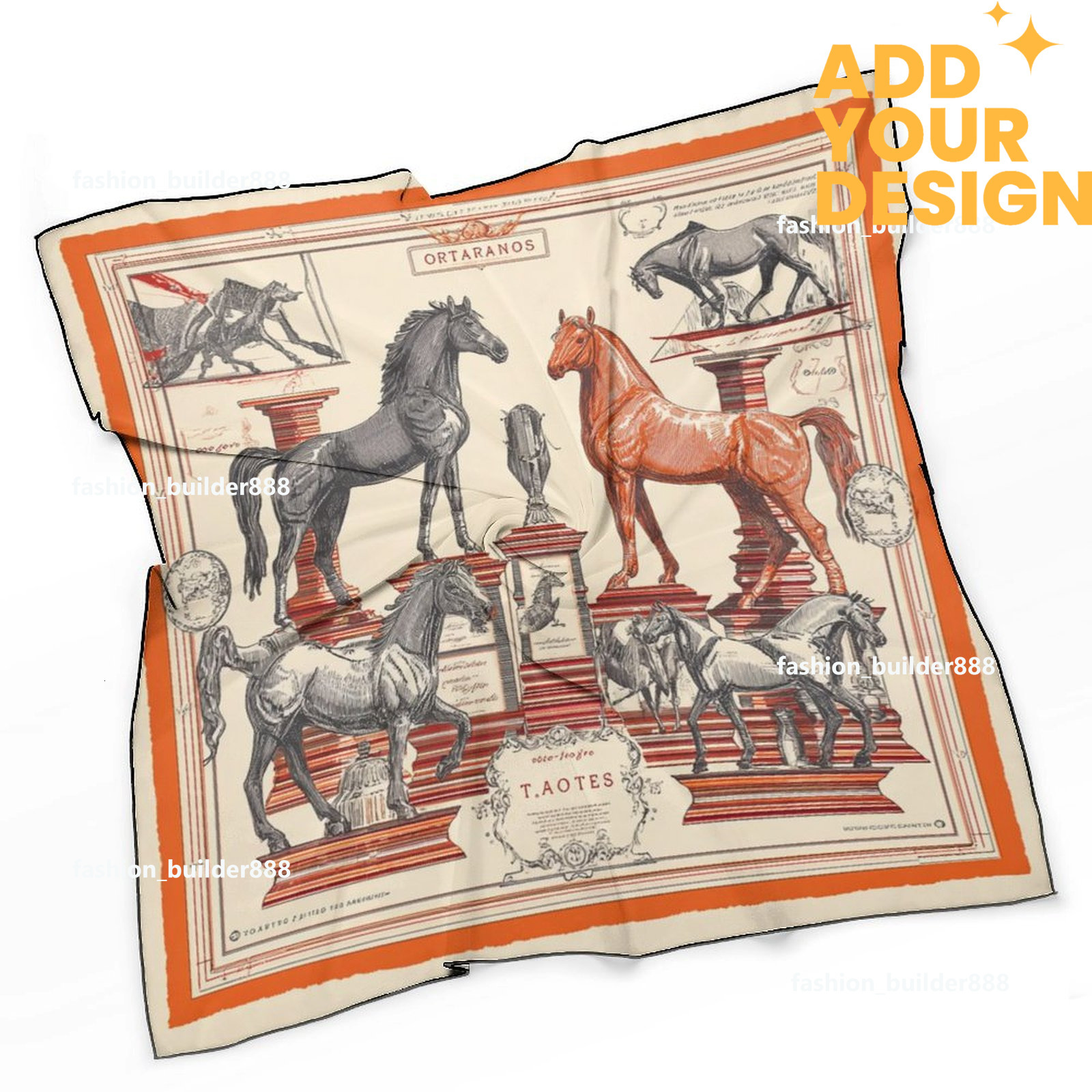 Designer personnalisé H cou écharpe pour motif de cheval de luxe femmes soyeux foulards cheveux bandanas carré écharpe accessoires de mode léger