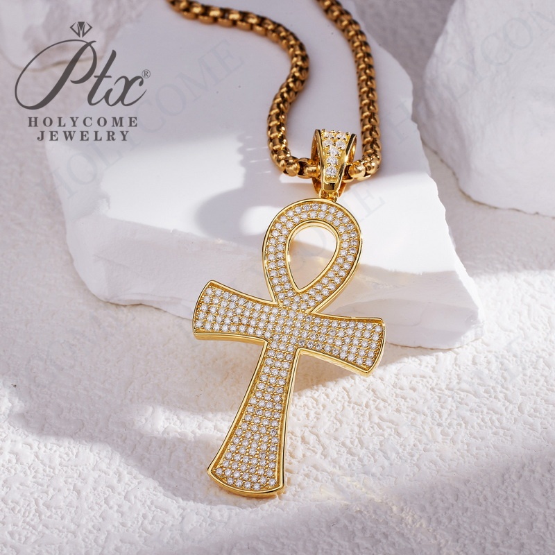 Collier pendentif croix en argent sterling 925 de luxe, pavé clair, diamant moissanite glacé, collier pendentif pour femmes et hommes, cadeau de