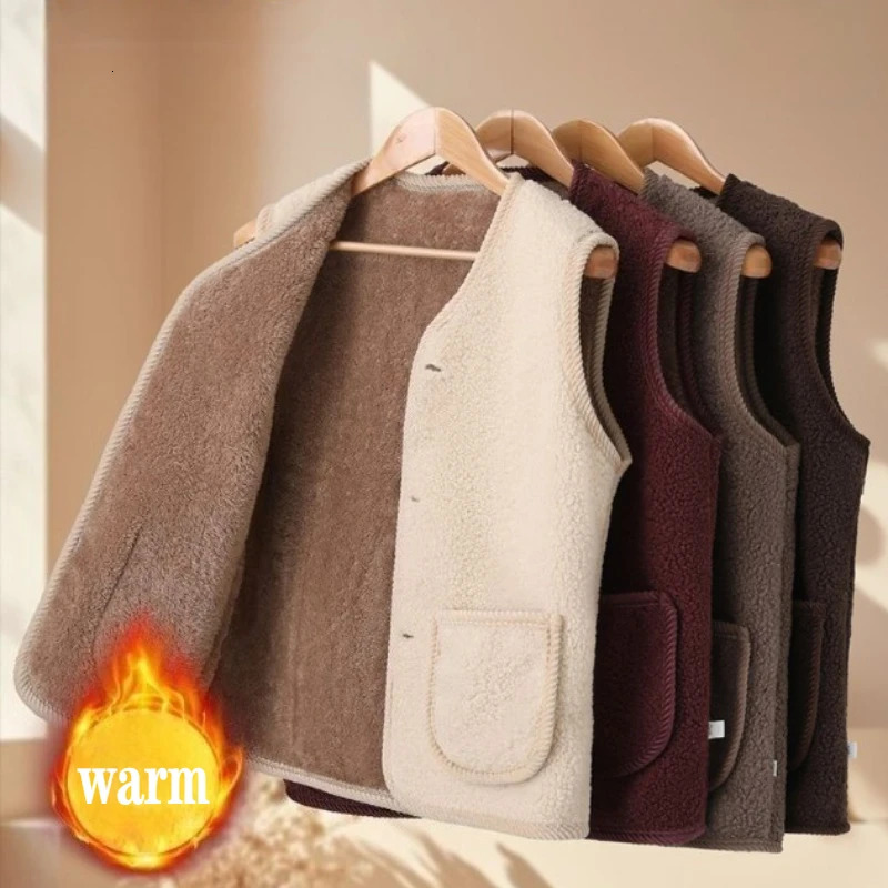 Gilet polaire chaud d'hiver pour maman, gilet en laine d'agneau épaissi, vêtements d'extérieur pour femmes âgées, automne et grande taille isolé
