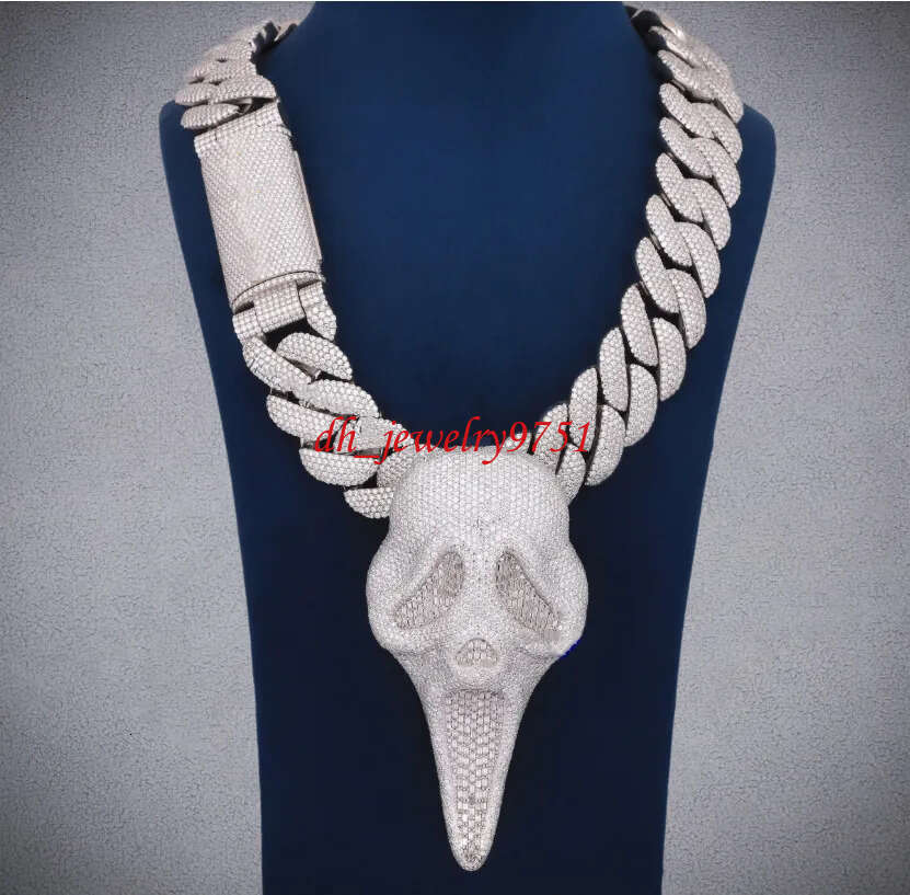 Pendentif masque d'horreur en argent 925 fabriqué à la main pour hommes, collier Hip Hop glacé, déclaration scintillante, bijoux en diamant créés