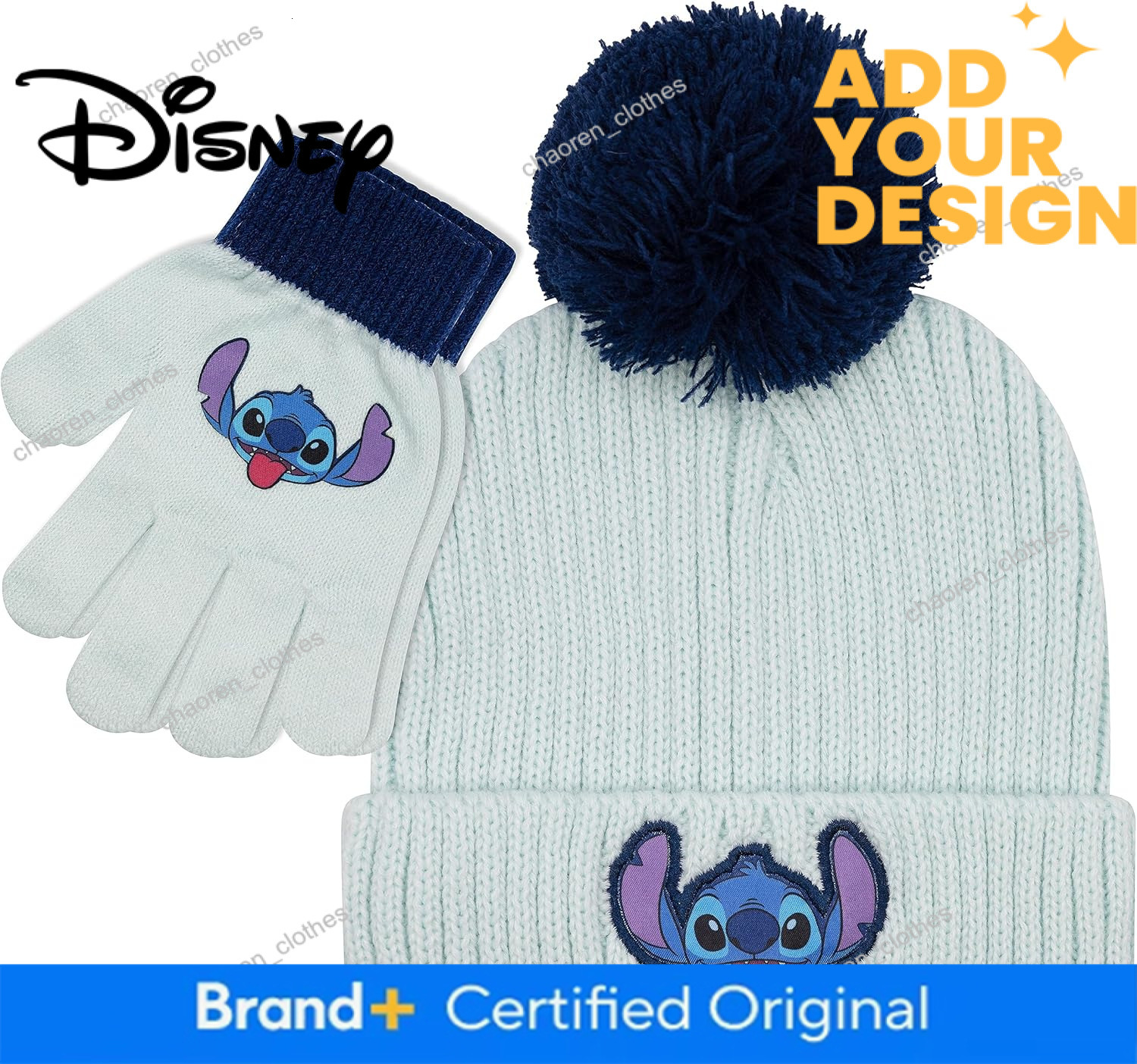 Ensemble bonnet et gants d'hiver Stitch personnalisés Disney pour filles
