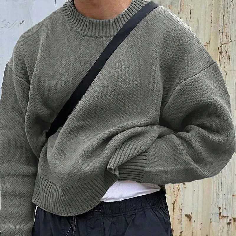 2025 Winter New Trendy Brand Solid Color Simple Sweater Mens Round Neck Hoodie Korean Edition Long Sleeve Knitted Sweater W251205
